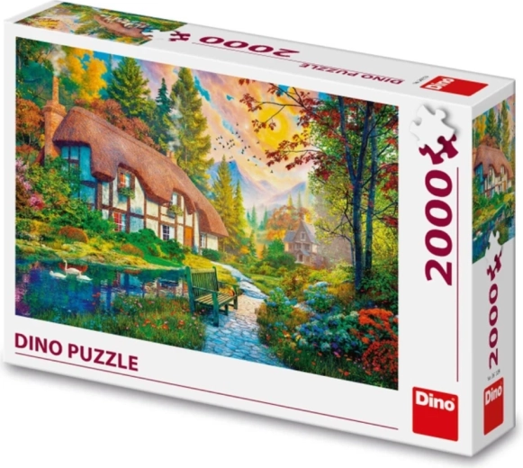 Beautiful cottage-by-the-river motif