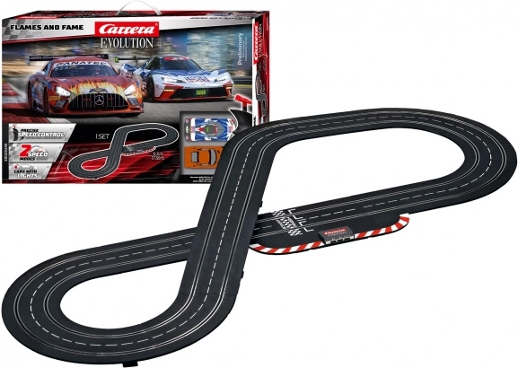 Carrera Evolution Slot Car Track Flames and Fame 5.3 m with Mercedes‑AMG GT3 and KTM X‑BOW
