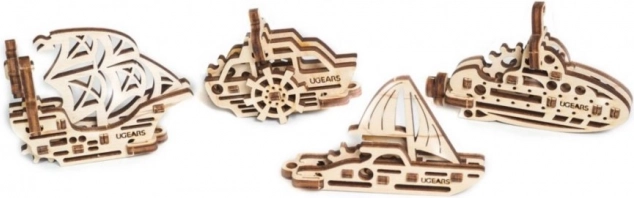 Ugears 3D houten mechanische puzzel – 4 mechanische scheeps-hangers
