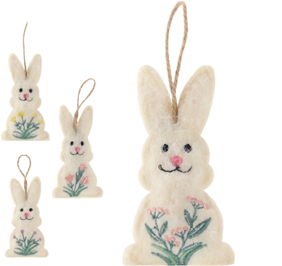 Easter hanging decoration – bunny with floral motif, set of 12 pcs