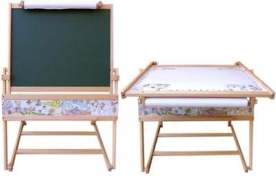 Wooden double-sided board with 2-in-1 table for kids