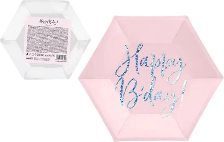 Assiettes Happy B’day ! rose poudré 20 cm (6 pcs)
