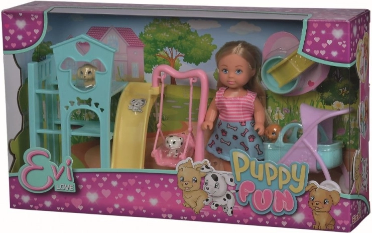 Evi doll at the playground for puppies
