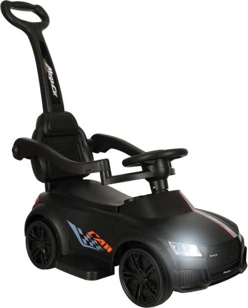 rijdend autootje 3-in-1 met duwstang, licht en geluid – zwart
