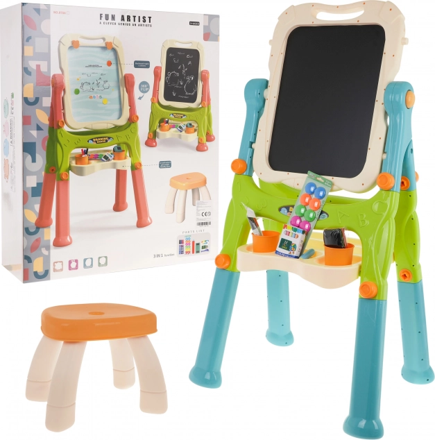 Kindertafel 2-in-1 magnetisch und Kreide mit Höhenverstellung und Hocker