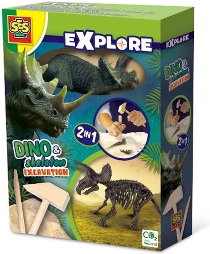 SES Creative Explore Dino Fossils 2-in-1 – Triceratops (excavation kit and buildable skeleton)