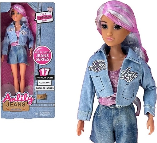 Poupée Anlily stylée aux cheveux colorés, tenue en jean