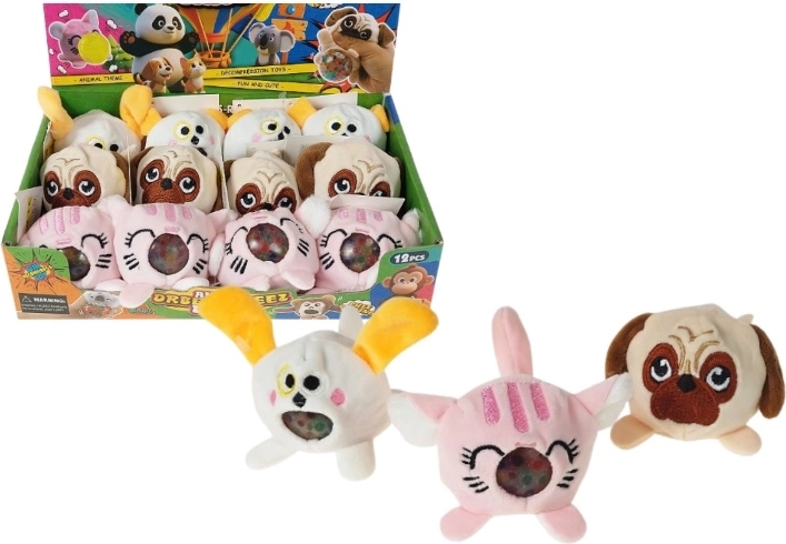 Squeezable plush animal in an outfit