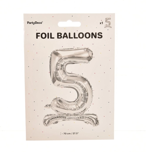 Standing foil balloon number 5 silver 70 cm