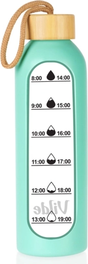 Vilde glass water bottle with mint silicone sleeve 600 ml
