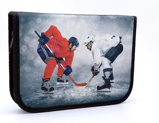 CONCORDE pencil case ice hockey, single-compartment with two flaps, gray