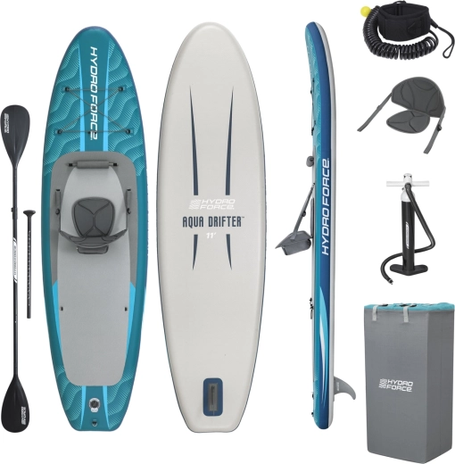 Set complet incluant pompe, pagaie et leash de sécurité