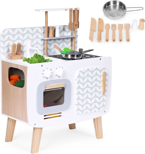 Retro-Kinderküche aus Holz mit Ofen, Kochplatten und Spüle ECOTOYS