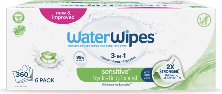WaterWipes lingettes humides hydratantes à l’aloe vera 3-en-1 6×60 pcs (360 pcs)