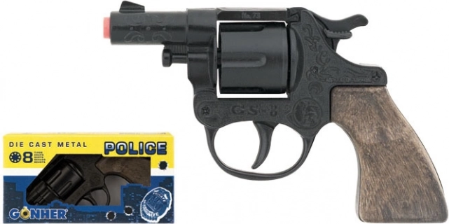Revolver de police en métal à amorces, noir, 8 coups