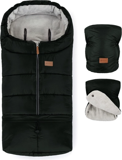 Petite&Mars set: winter footmuff Jibot 3-in-1 and stroller mittens Jasie, Ink Black