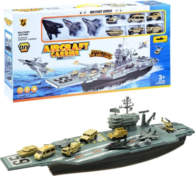 Large military aircraft carrier – playset with planes and vehicles