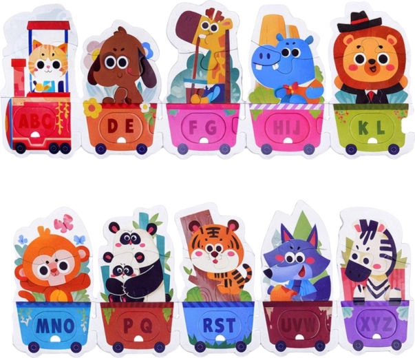 Alfabet van A tot Z in de vorm van een vrolijke trein
