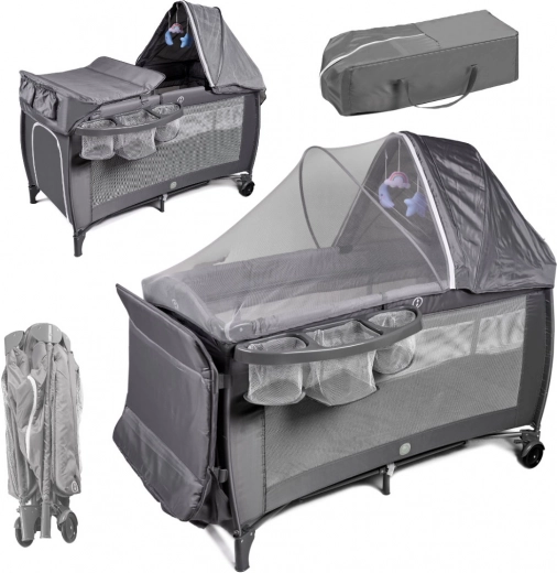 Travel baby cot with two levels and changing table, up to 15 kg