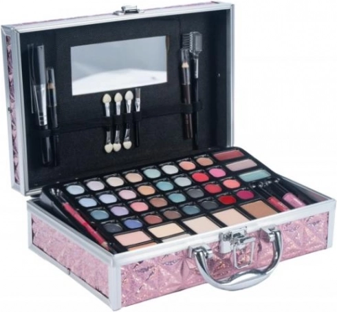 Trousse de maquillage rose de taille moyenne avec ensemble complet de maquillage