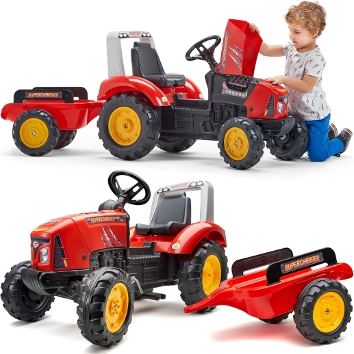 tracteur à pédales avec remorque Red Supercharger à partir de 3 ans