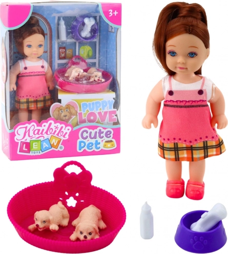 Mini doll with two puppies and accessories