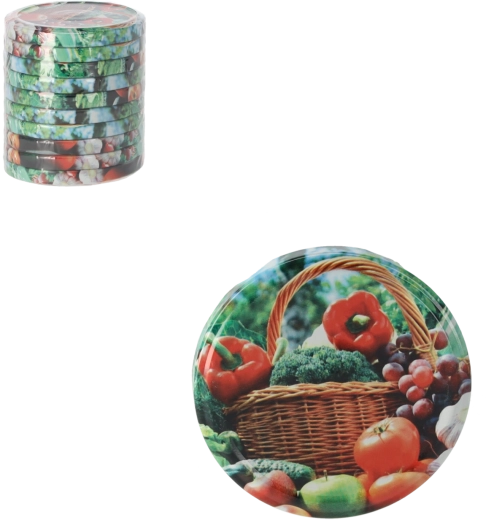 Set of 10 Lids for Preserving Jars 82 mm with Vegetable Design