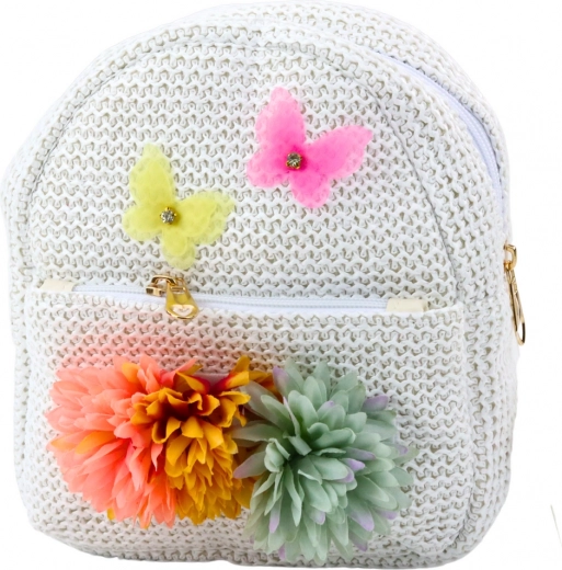 Kinder rugzak met borduursel van vlinders en bloemen beige
