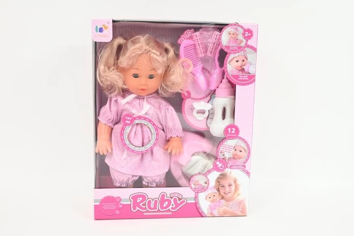 Poupée interactive Ruby 35 cm avec accessoires, boit et fait pipi, 12 sons