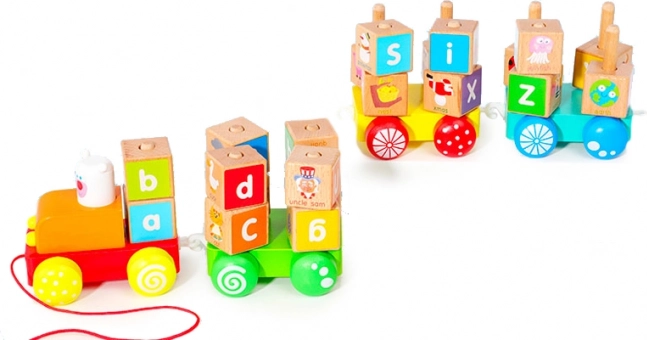 Wooden train with educational alphabet blocks by Ecotoys