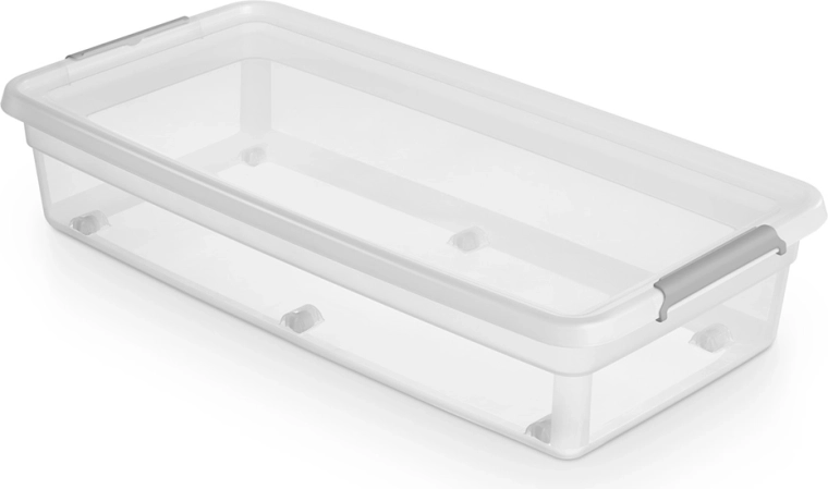 Basestore storage box with lid, clips and wheels 35 l