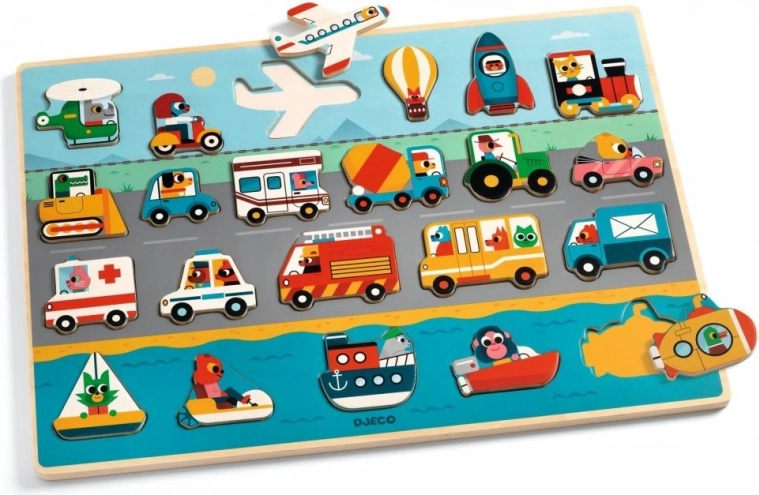 Puzzle encastrable en bois – transports DJECO