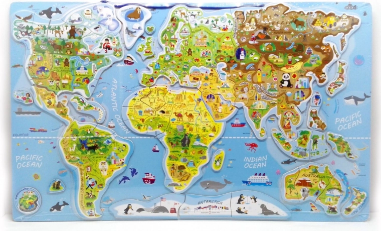 Magnetische puzzel wereldkaart - afbeeldingen en spel 2in1