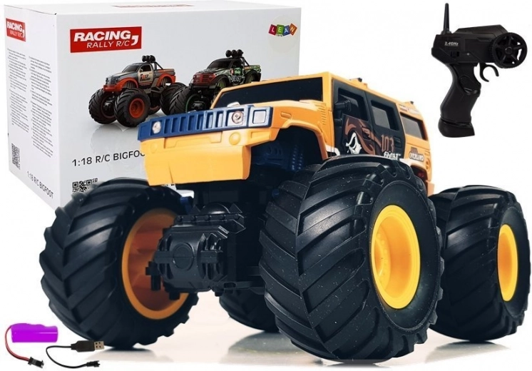 Terrreinwagen met grote wielen Bigfoot op afstandsbediening 2.4G 1:18 geel