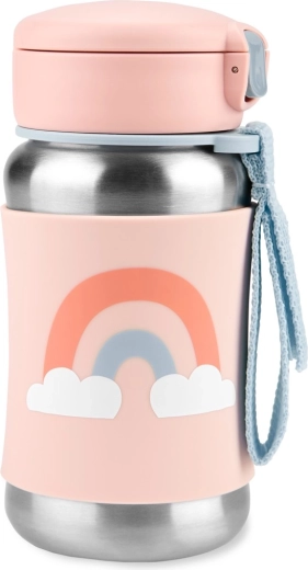 Skip Hop Spark Style roestvrijstalen drinkfles met rietje regenboog 350 ml