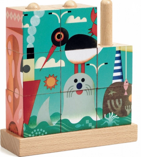 Djeco cubes en bois à empiler mer