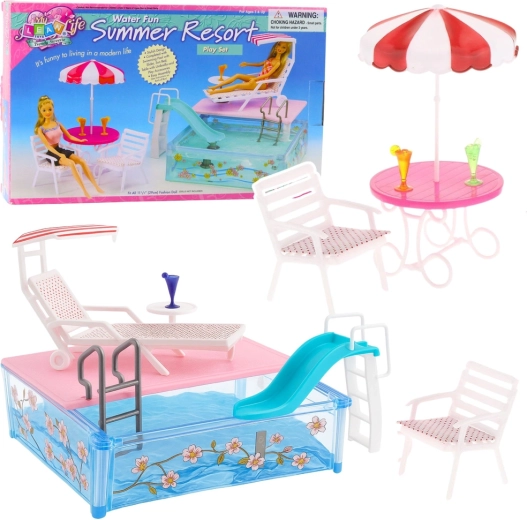 Sommerresort für Puppen mit Pool, Rutsche und Terrasse