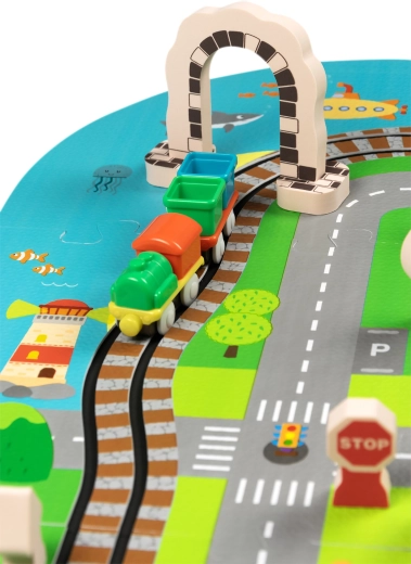 Zelfrijdende locomotief en wagonnetjes