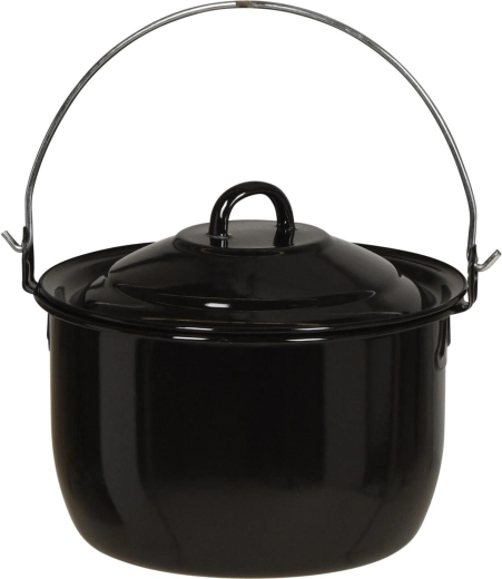 Hangende pan 20 cm met deksel, geëmailleerd, zwart