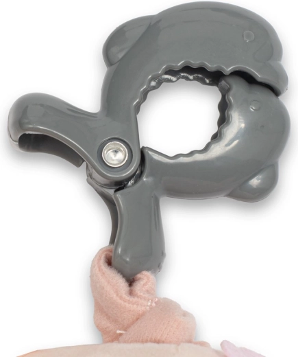 Veilige clip voor bevestiging aan kinderwagen en autostoeltje