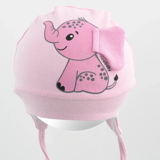 Bonnet pour bébé en coton New Baby Happy Elephant rose