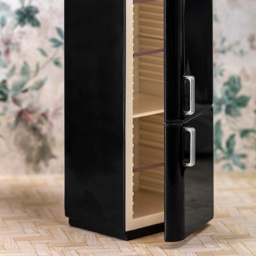 Opening refrigerator with shelves inside