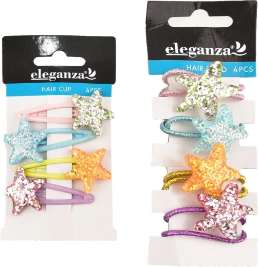 Star-themed hair elastics and clips, 4 pcs (mix of 2 variants)