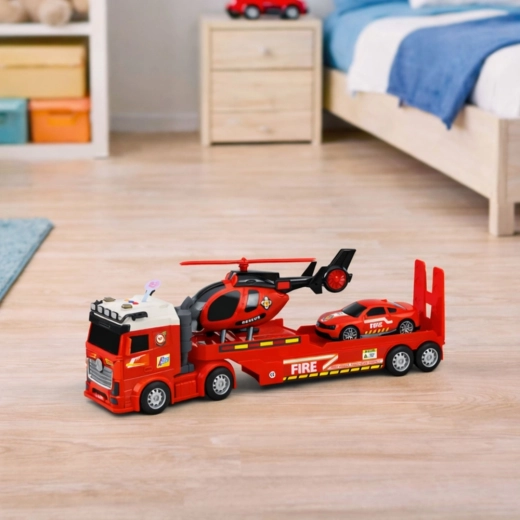 Lkw mit Plateauanhänger und klappbarer Rampe