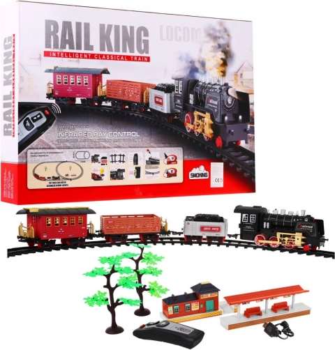 Remote-controlled kids’ train set with lights and smoke 3+