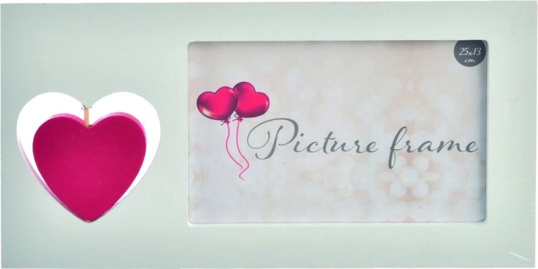 Wooden heart-shaped photo frame, white, 13 × 25 cm