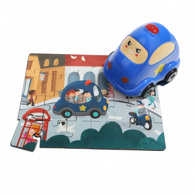 TOP BRIGHT puzzle en bois avec jouet – voiture de police, 24 pièces