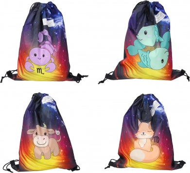Zodiac Drawstring Bag with 12 Signs Motif