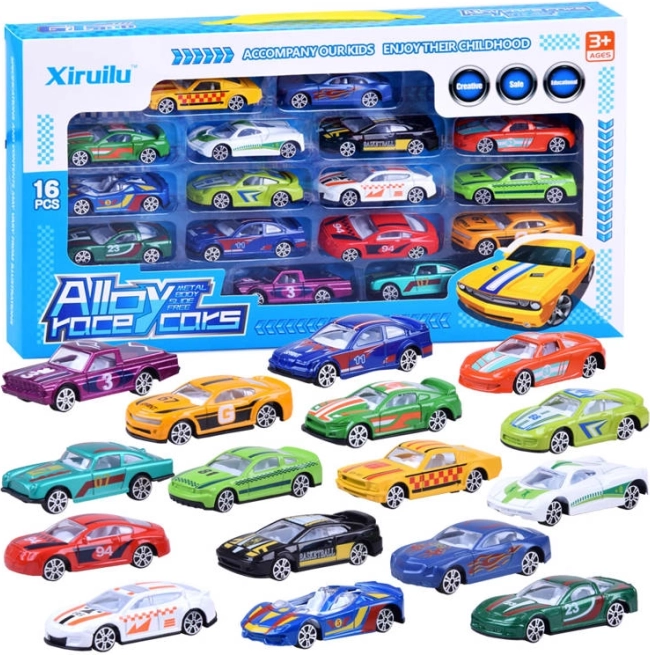Set van 16 metalen autootjes