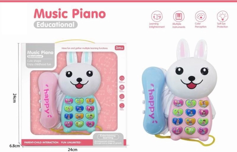 Téléphone de table interactif pour enfants Lapin avec lumières LED et sons